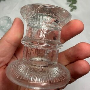 Innovation Textured Pair of Clear Glass Candlestick Holders Set